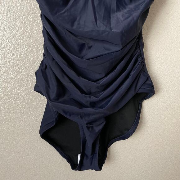 J. Crew Swimsuit Womens Size 4 Navy Blue One Piece V-Neck Ruched Cheeky NWT - Picture 7 of 15